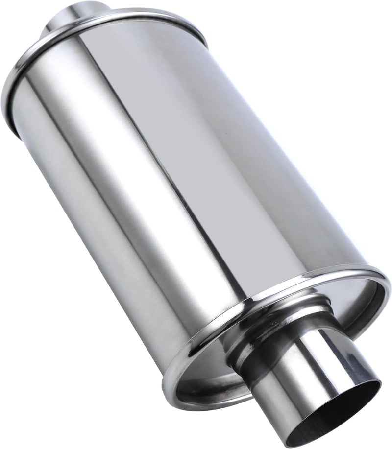 Piclafe 2.5'' Ultra Quiet Resonator, 304 Stainless Steel Muffler, 2.5'' Inlet & Outlet 14" Overall Length Universal Sliver Oval Performance Muffler Resonator - Image 1